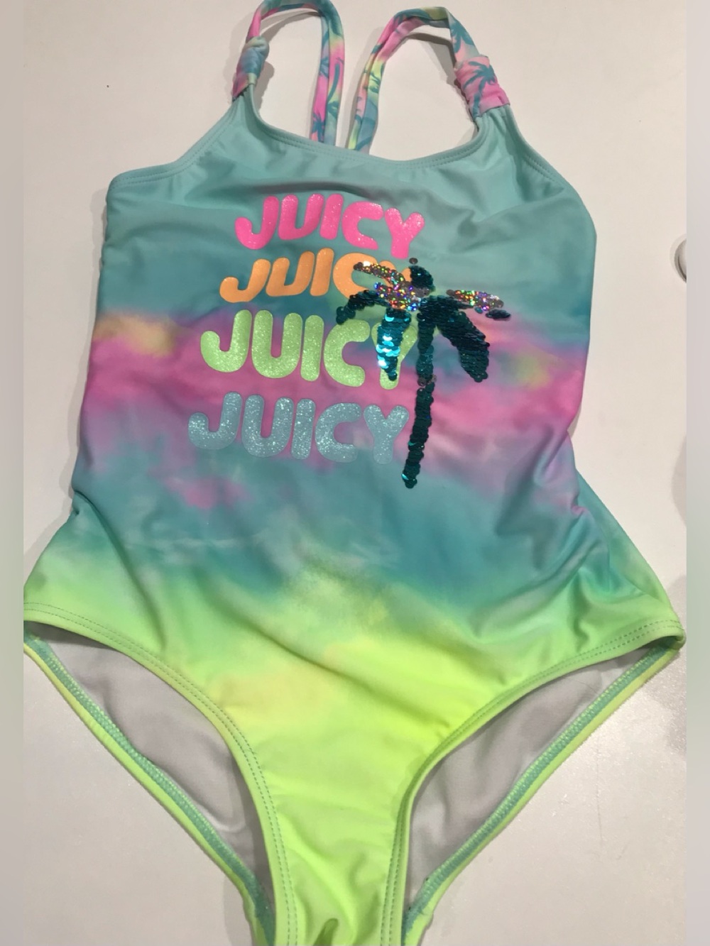 🍏 Juicy Couture Girl’s Sequins/Glitter Embellished Swimsuit, Size 10